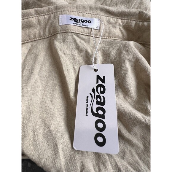 Zeagoo Womens Button Up Shirt Shorts Set Pockets Tan Beige Lightweight Size M - Picture 7 of 8